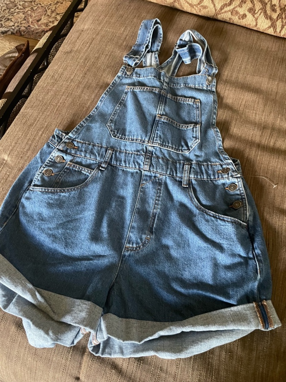 We The Free Blue Denim Short Overalls